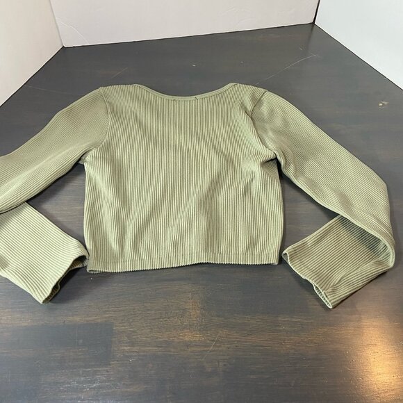 ZARA Ribbed Long Sleeve Crop Top – Olive Green – Size XS - Picture 5 of 7